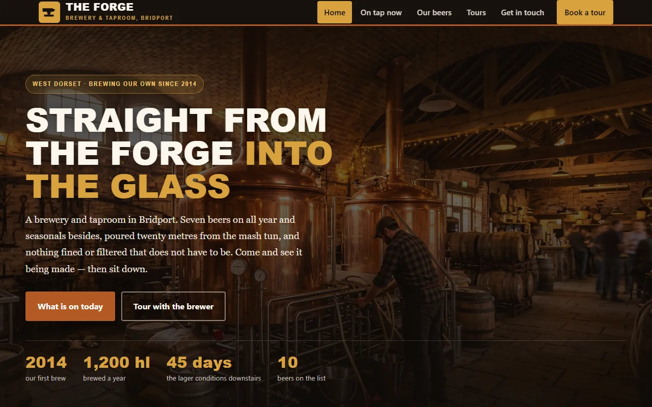 Example website — The Forge Brewery (brewery & taproom)