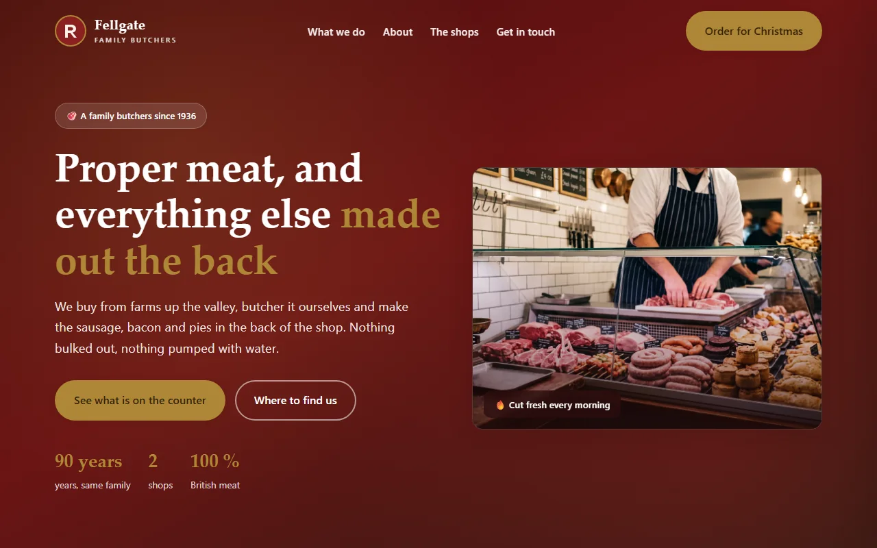 Example website — Fellgate Butchers (family butchers)