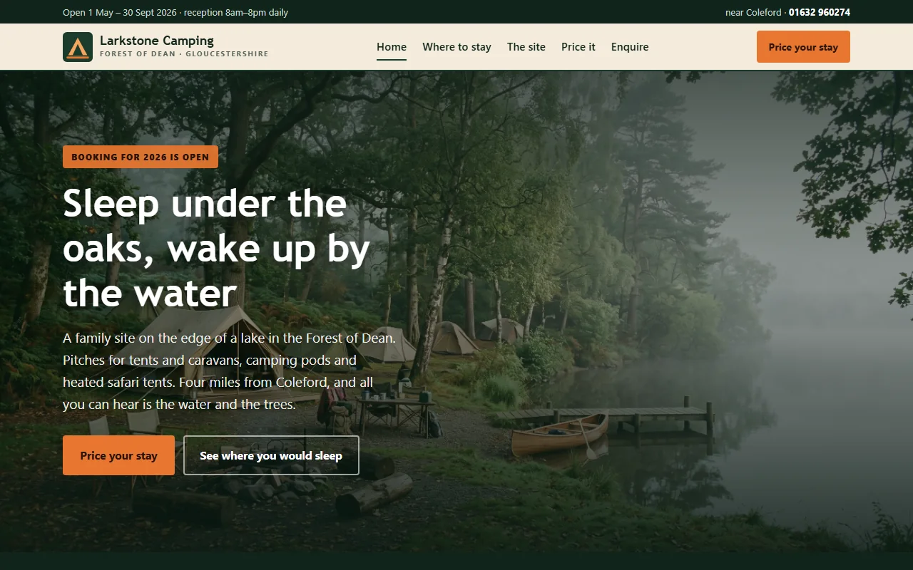 Example website — Larkstone Camping & Glamping (campsite & glamping)
