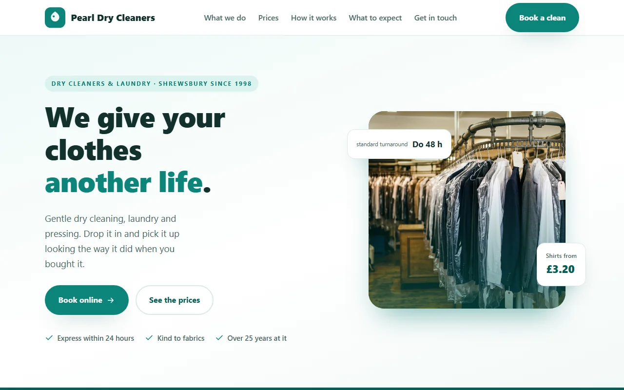 Example website — Pearl Dry Cleaners (dry cleaners)