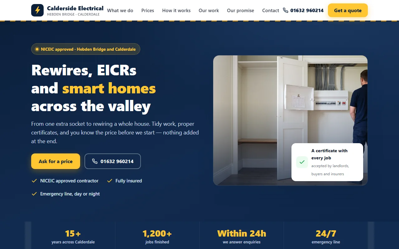 Example website — Calderside Electrical (electrician)