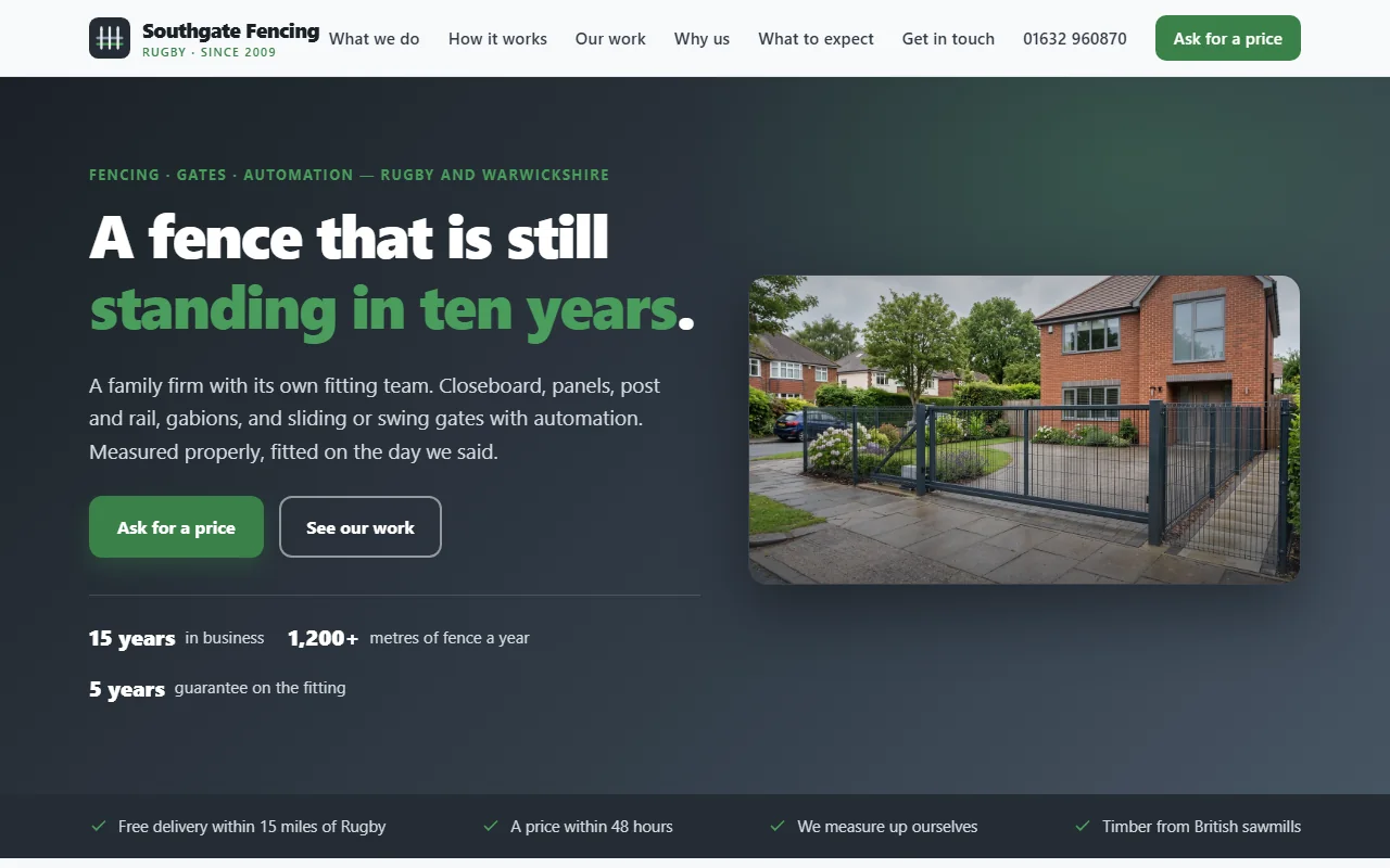 Example website — Southgate Fencing (fencing and gates)