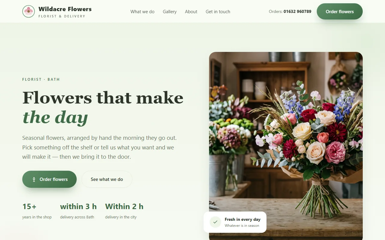 Example website — Wildacre Flowers (florist)