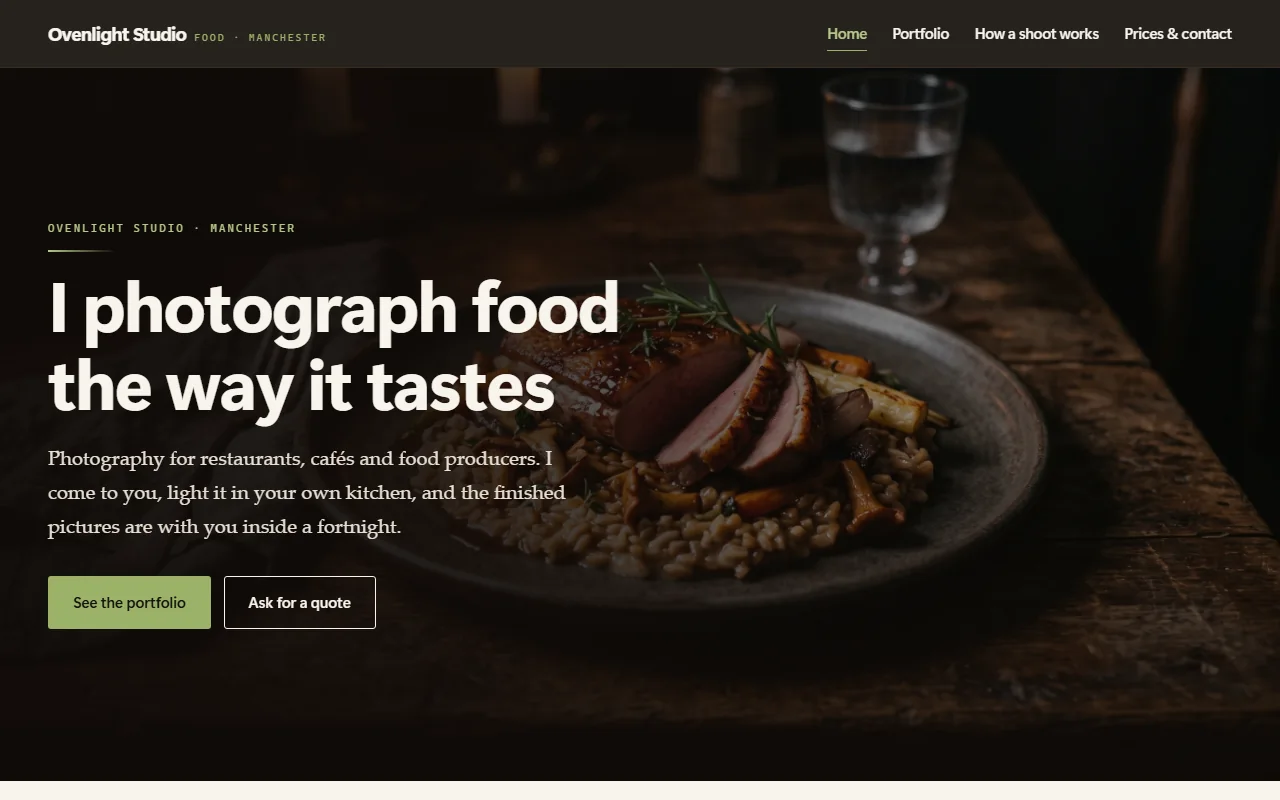 Example website — Ovenlight Studio (food photography)