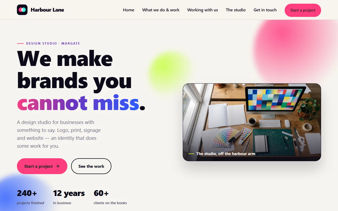 Example website — Harbour Lane Studio (graphic design studio)