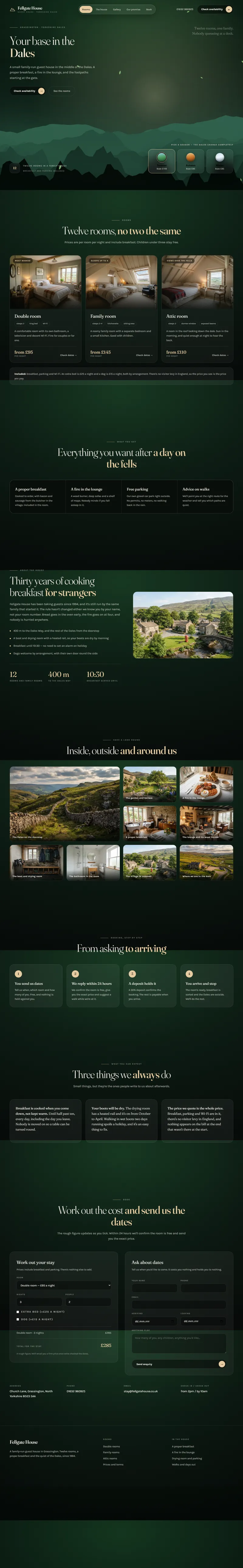 Example website — Fellgate House (guest house); the page scrolls through when you hover over it