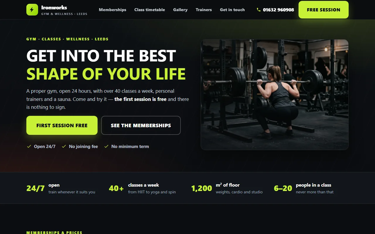 Example website — Ironworks Gym (gym)