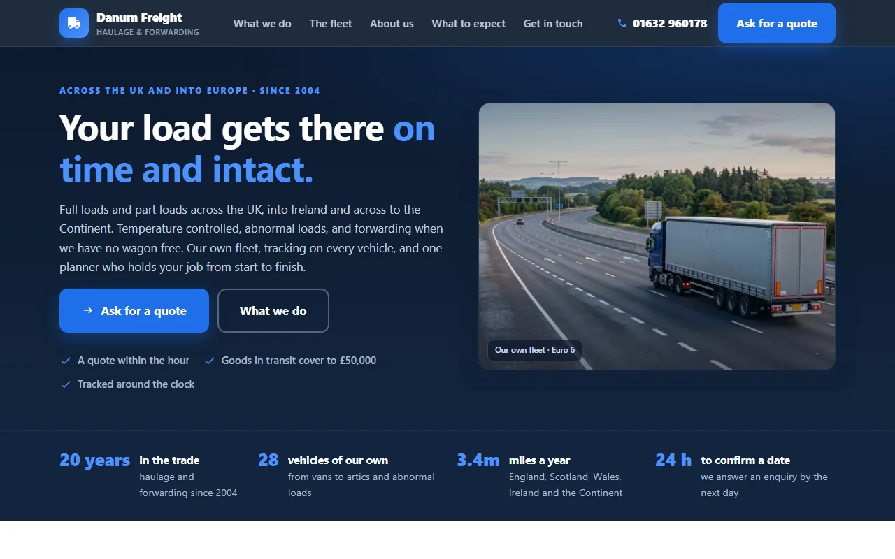Example website — Danum Freight (haulage & forwarding)