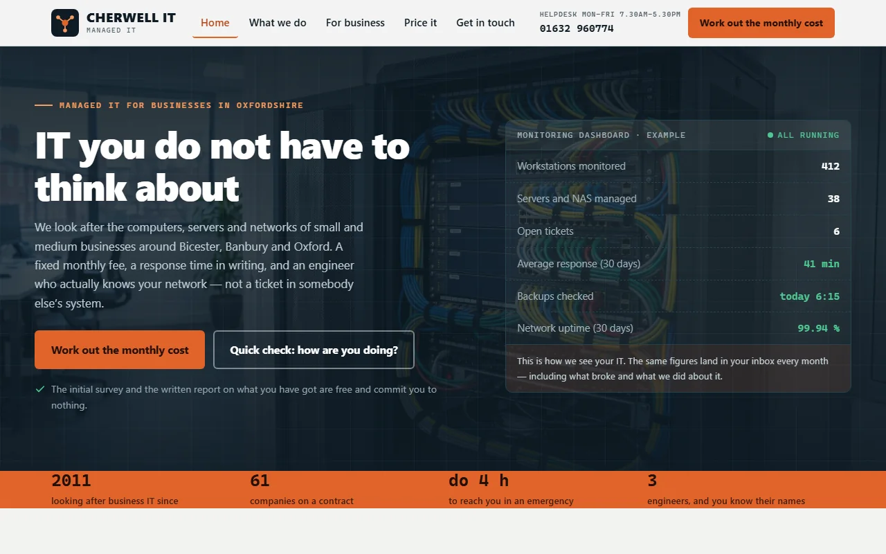 Example website — Cherwell IT (managed it)