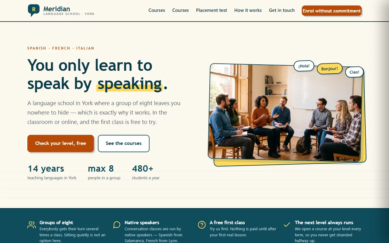 Example website — Meridian Language School (language school)