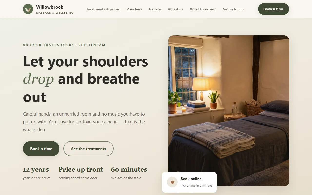 Example website — Willowbrook Massage & Wellbeing (massage)