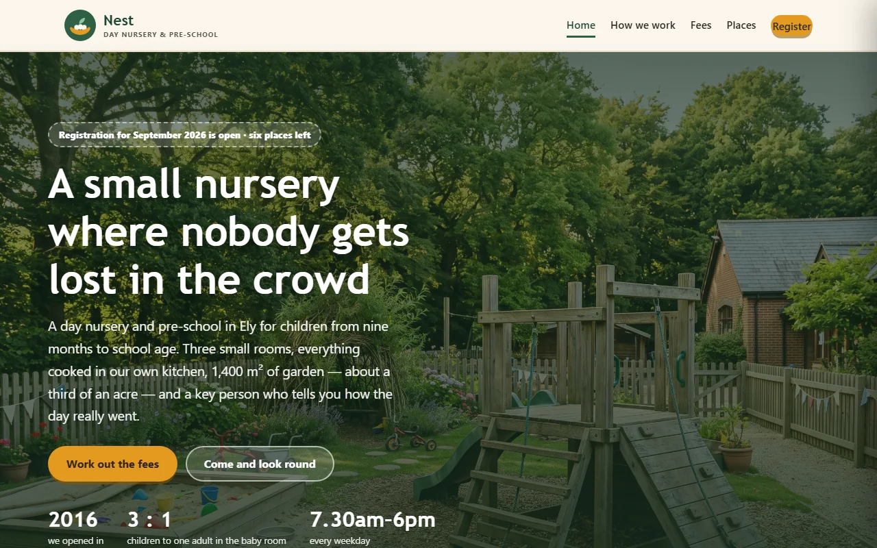 Example website — Nest Day Nursery (day nursery)