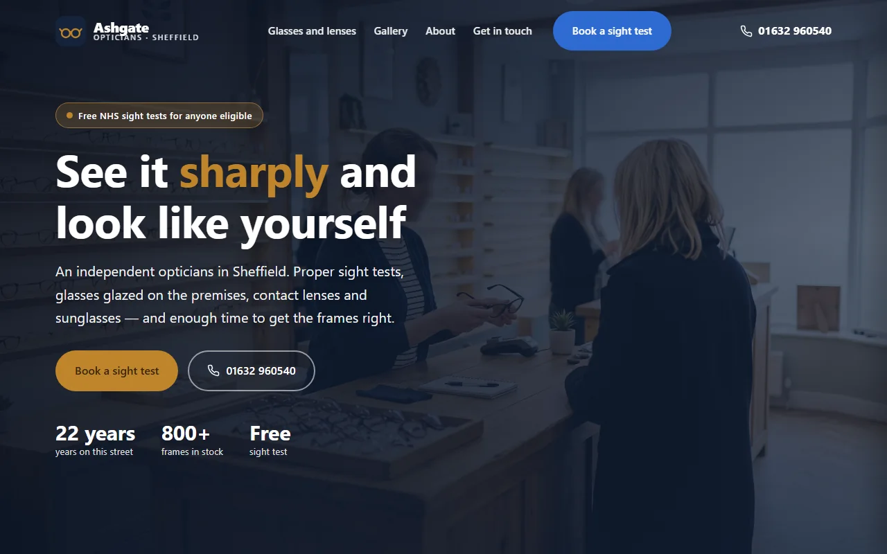 Example website — Ashgate Opticians (opticians)