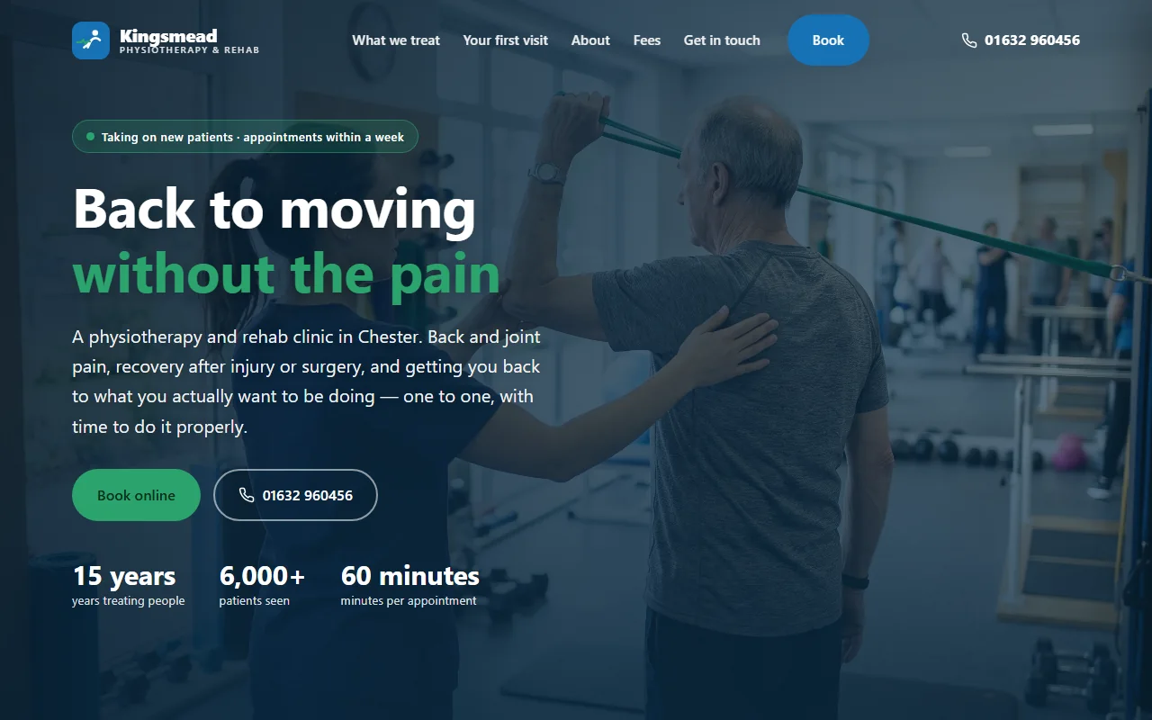 Example website — Kingsmead Physiotherapy (physiotherapy)