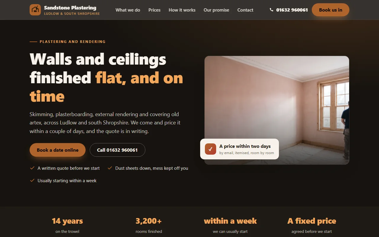Example website — Sandstone Plastering (plasterer)