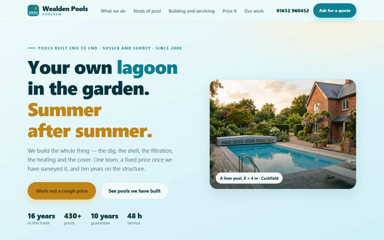 Example website — Wealden Pools (swimming pools)