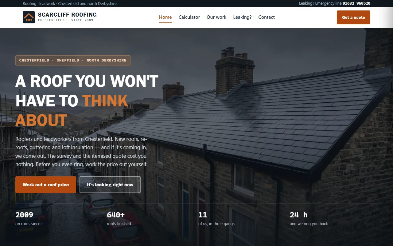 Example website — Scarcliff Roofing (roofer)