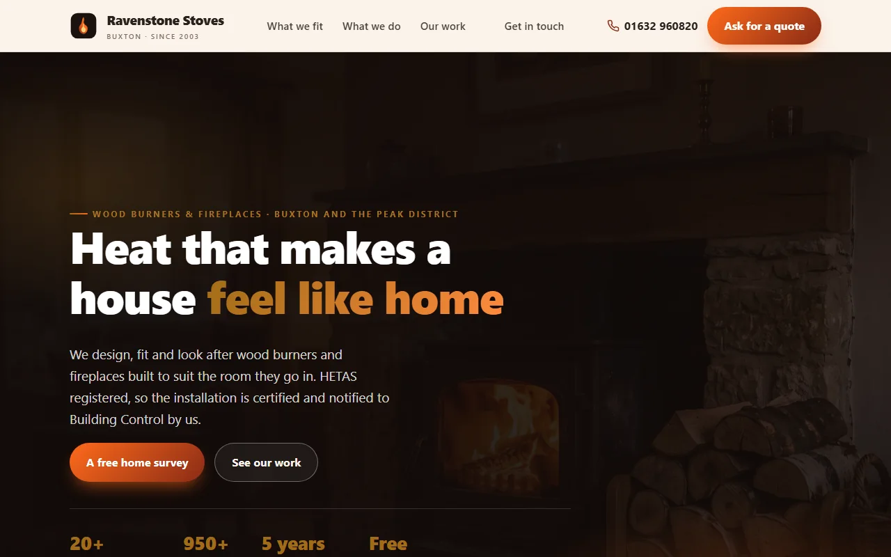 Example website — Ravenstone Stoves (stove installers)