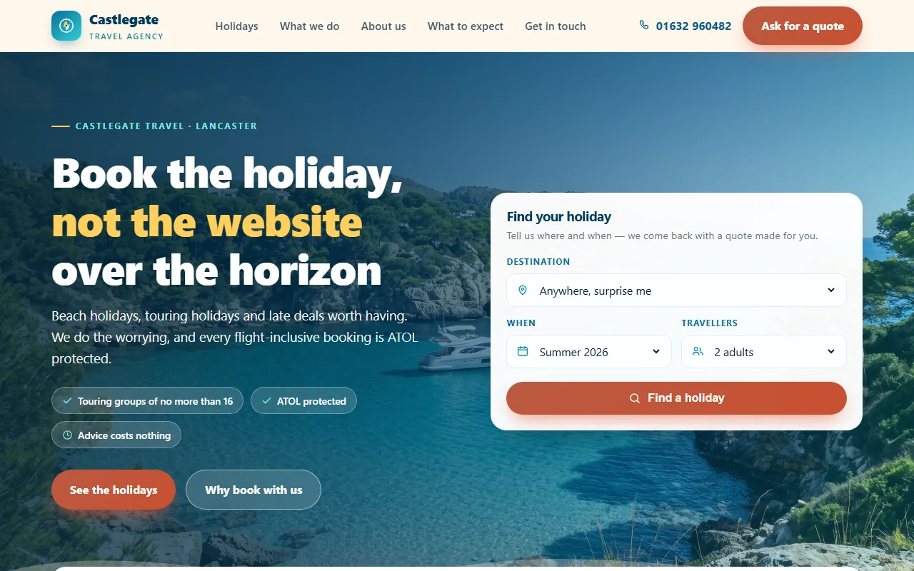 Example website — Castlegate Travel (travel agency)