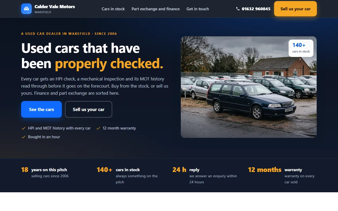 Example website — Calder Vale Motors (used cars)