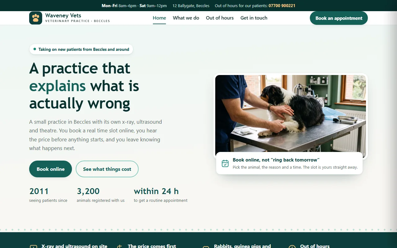 Example website — Waveney Veterinary Practice (veterinary practice)