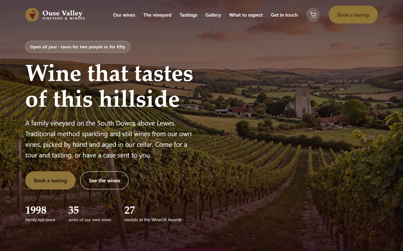 Example website — Ouse Valley Vineyard (vineyard & cellar door)