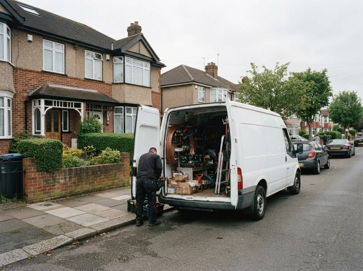 The fitting team and their van outside a house