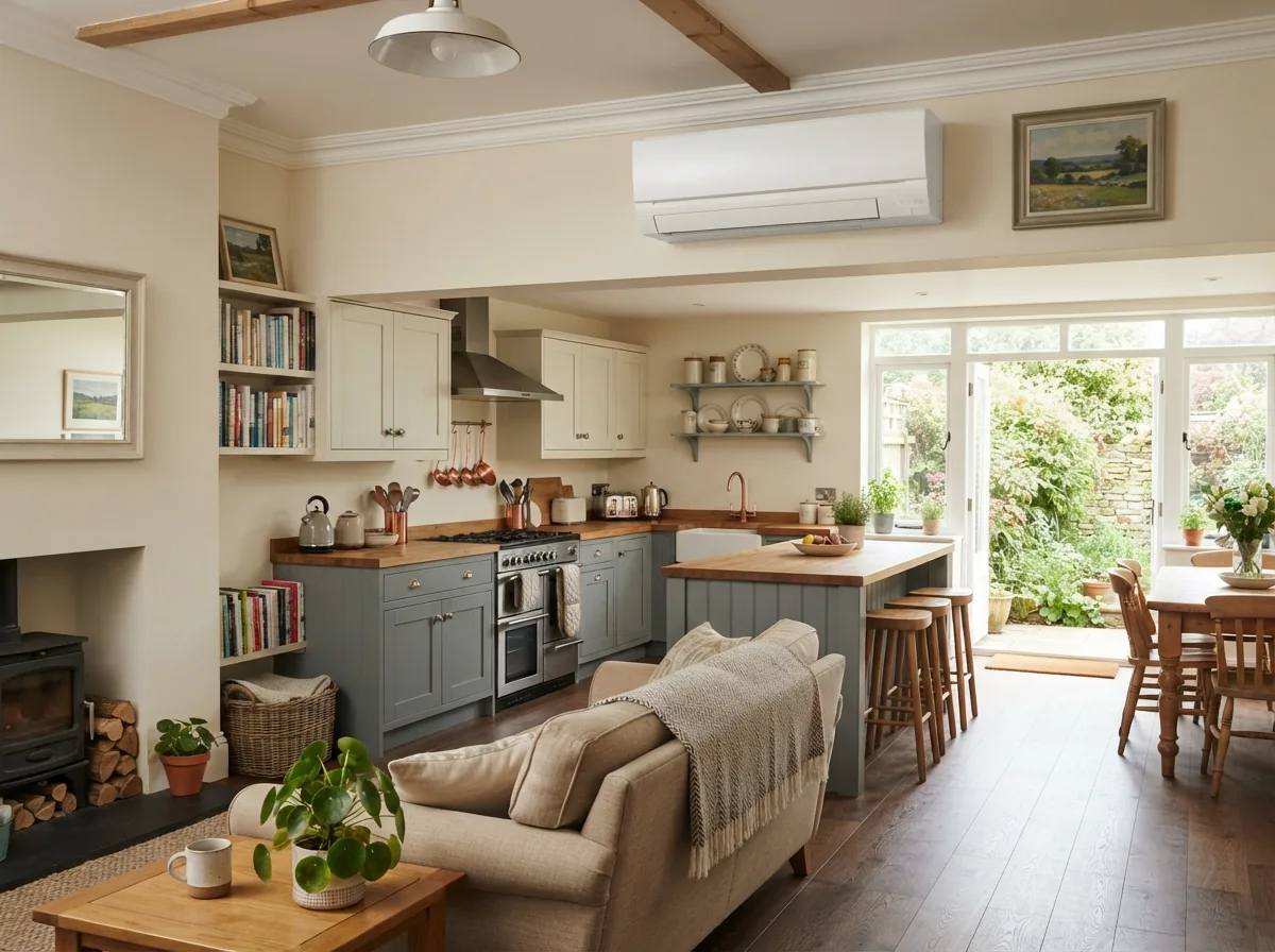 A 5 kW wall unit in a large open-plan room