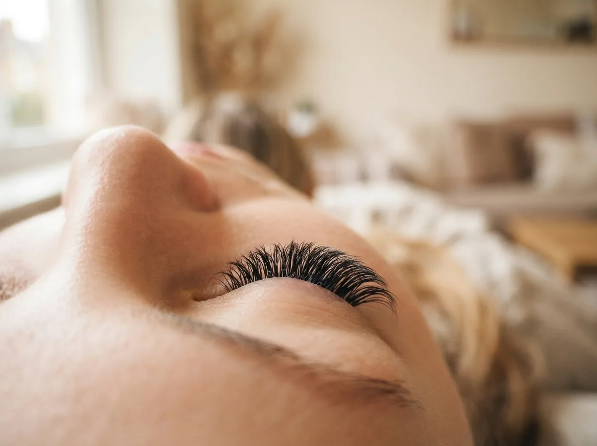 Close crop of finished lash extensions