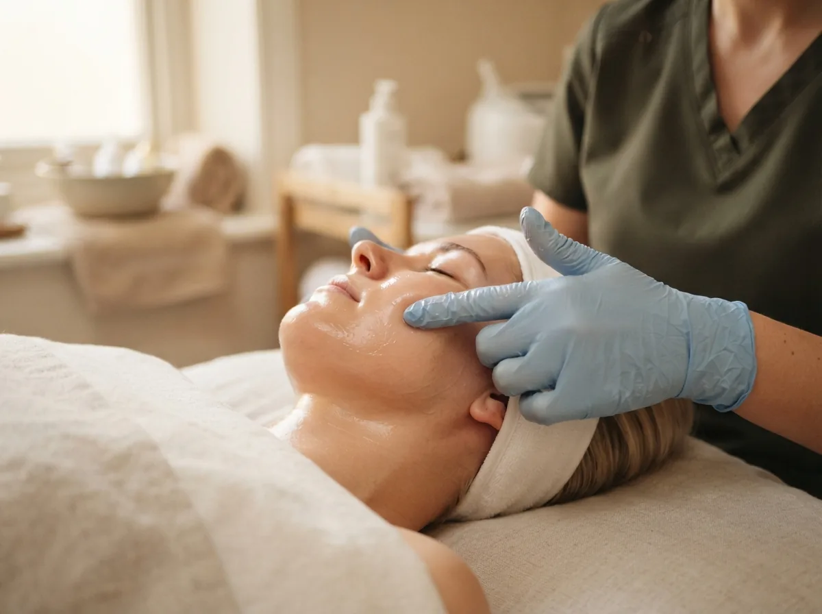 Hydrating gel being applied during a facial