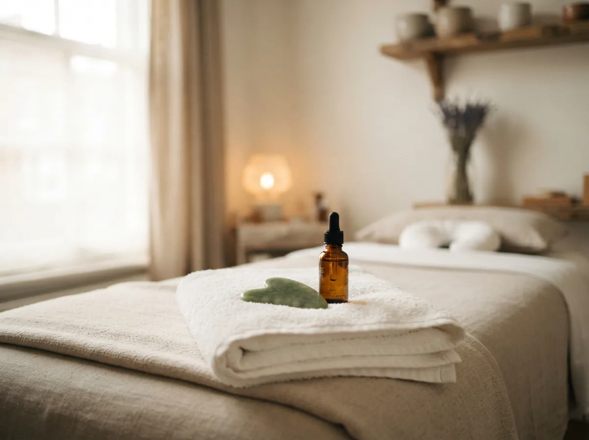A lifting facial massage with a gua sha stone