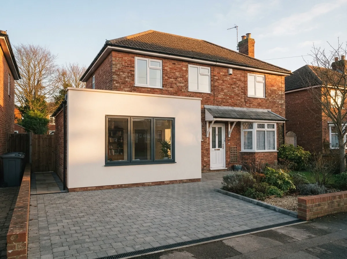 A garage conversion finished in render with a new window