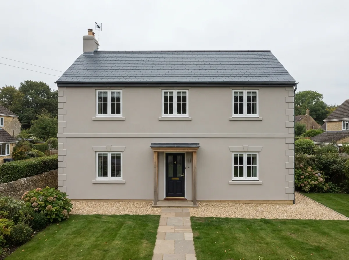 A house frontage finished in smooth silicone render after external wall insulation