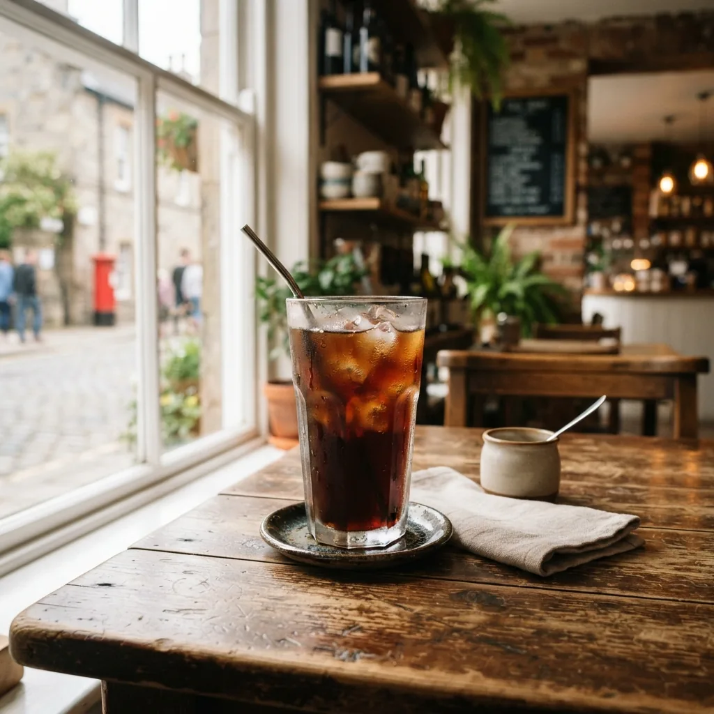 Cold brew over ice in a tall glass