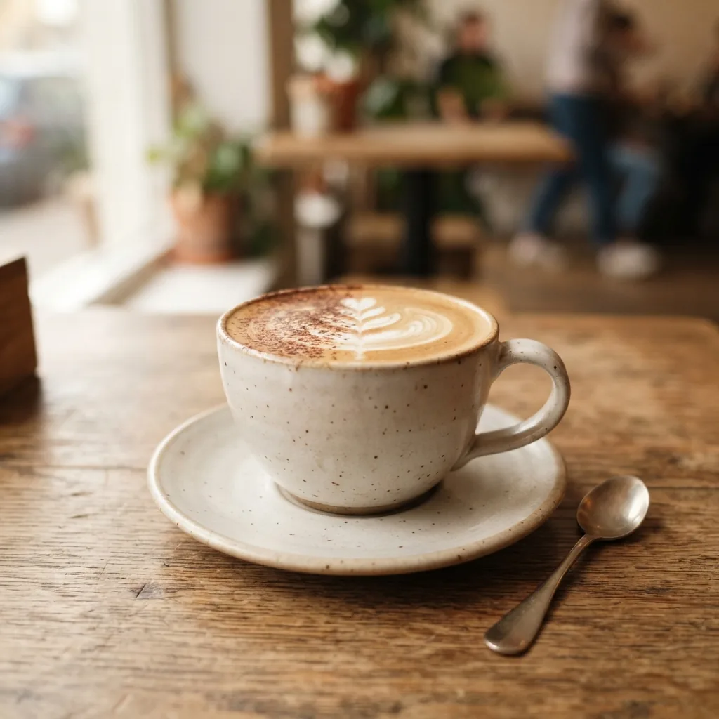 A cappuccino in a ceramic cup