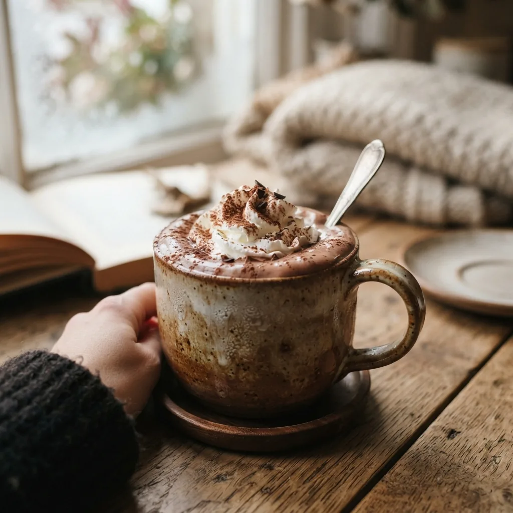 A thick hot chocolate with cream