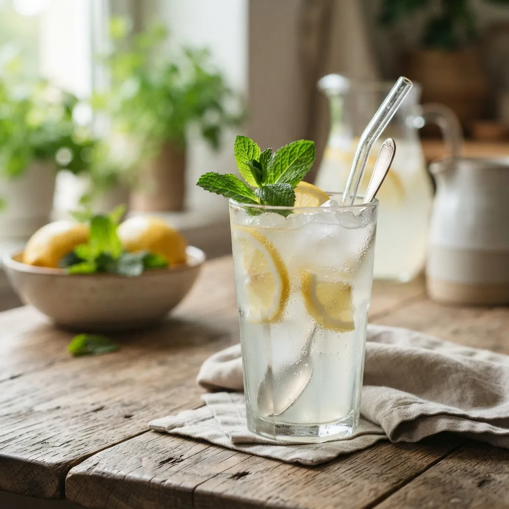 Homemade lemonade with mint, lemon and ice