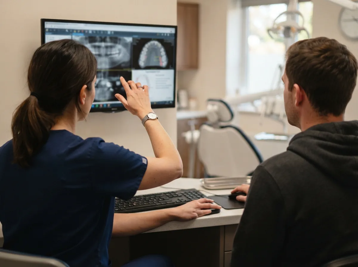 A dentist going through a treatment plan with a patient