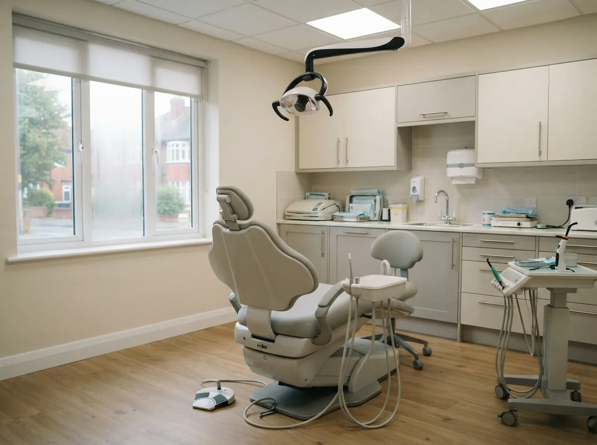 A modern dental chair and operating light