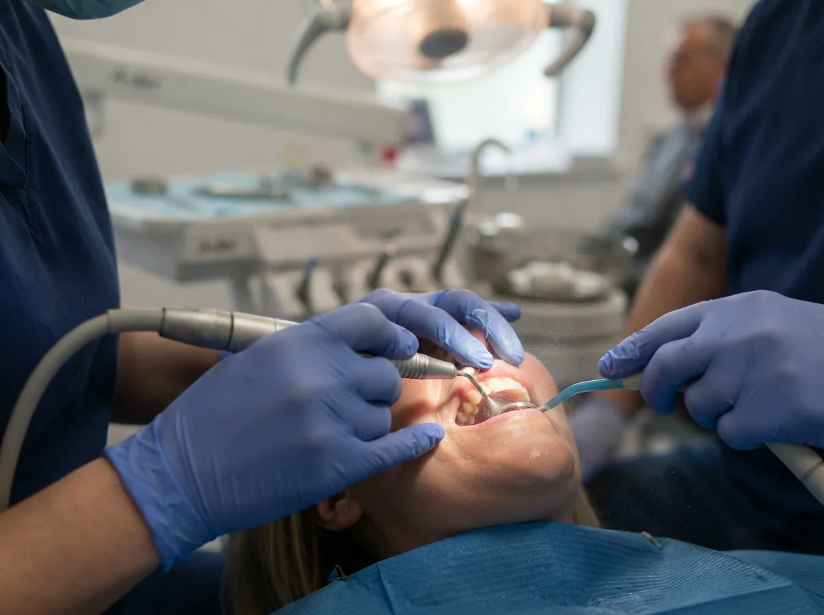 A hygienist treating a patient