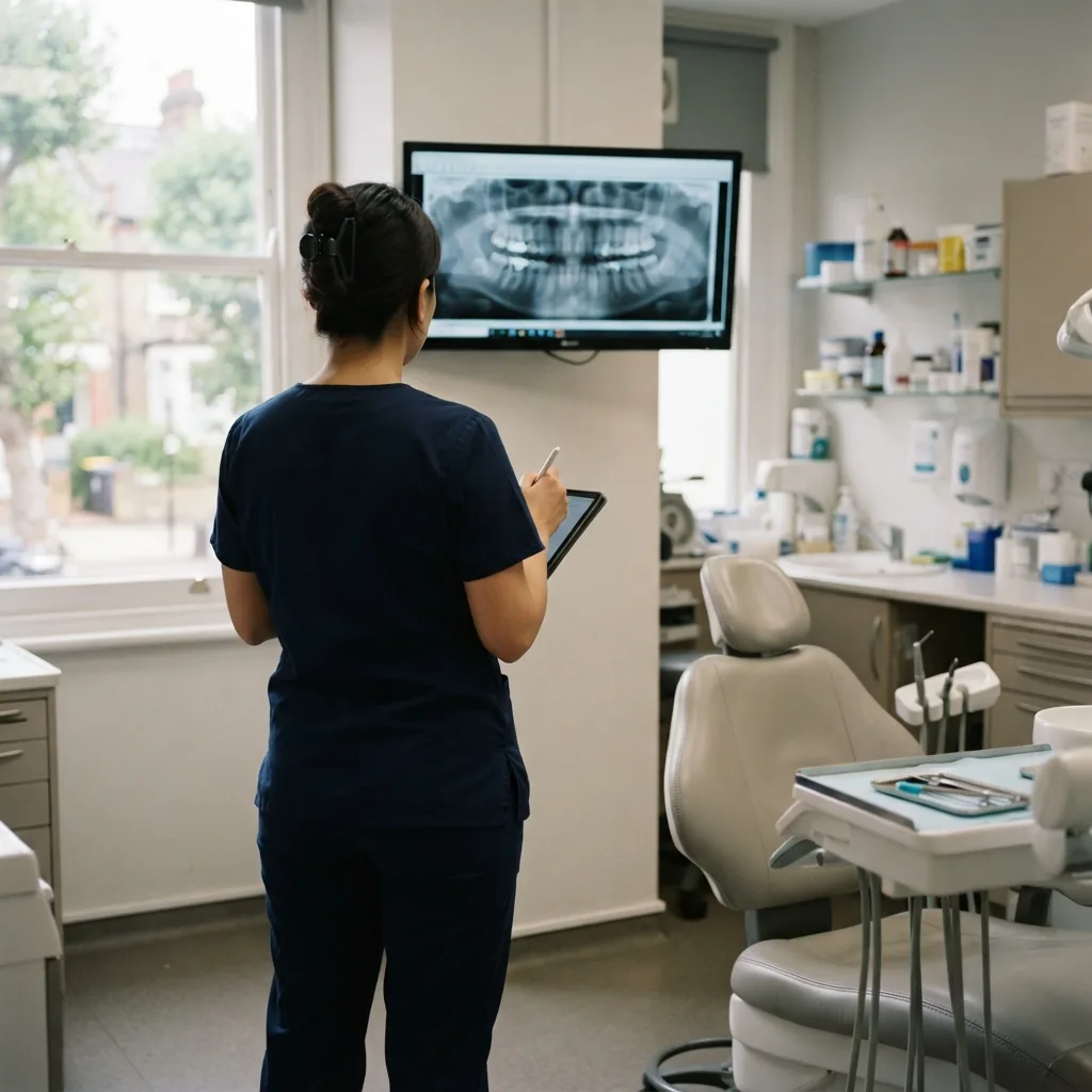 The implant dentist looking at an X-ray