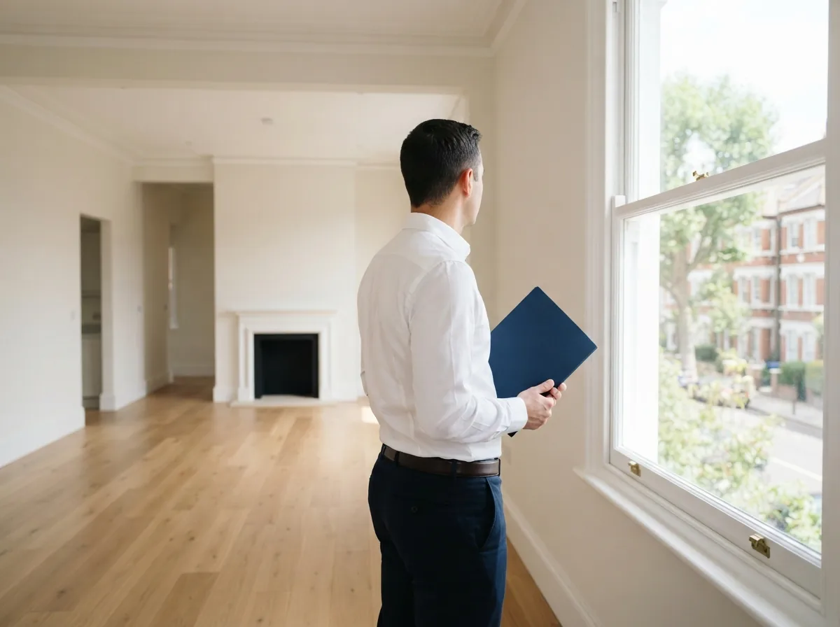 An estate agent standing in a bright empty flat