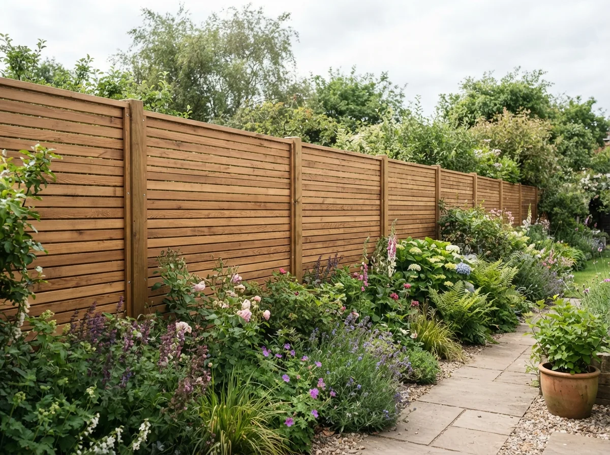 A larch closeboard fence around a garden