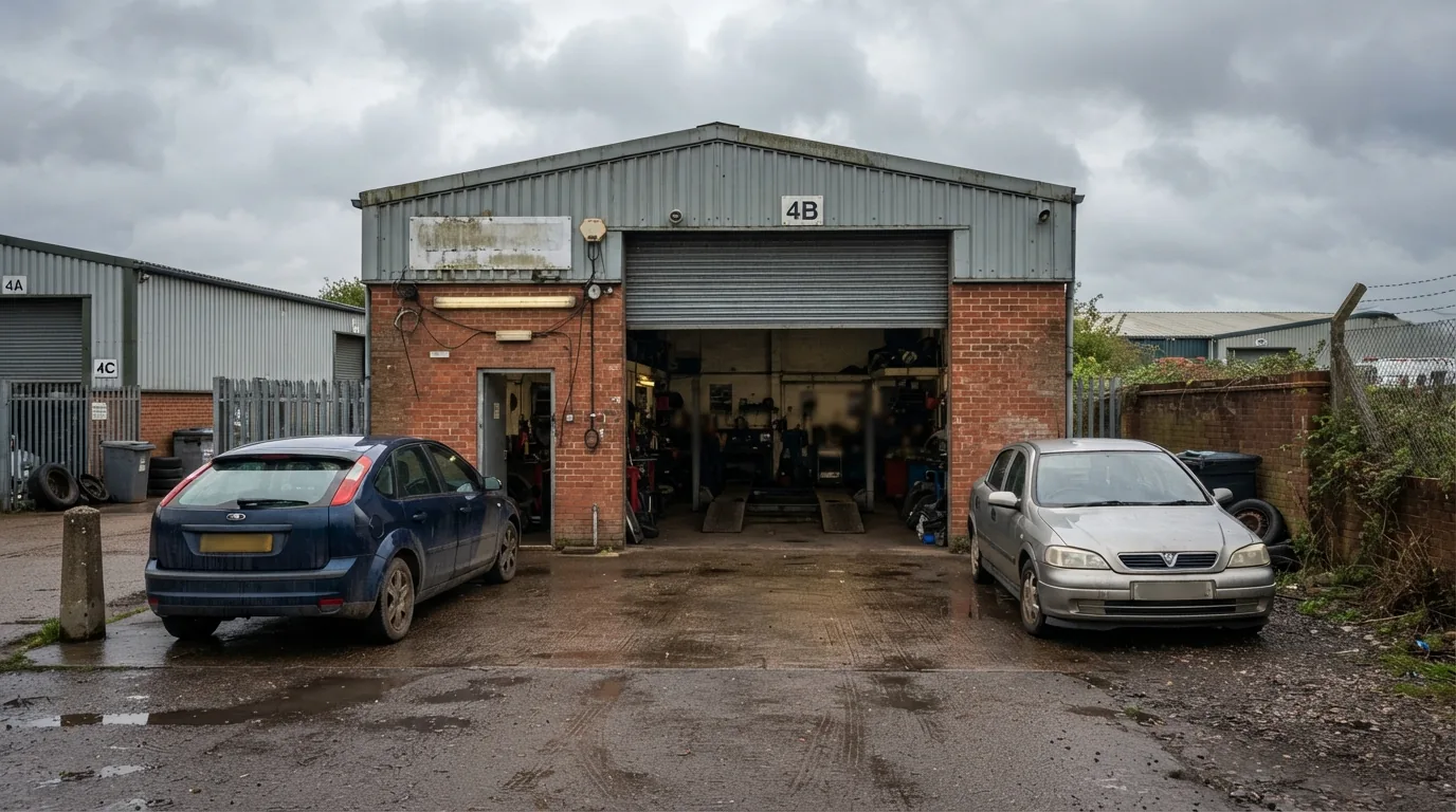 The unit from the forecourt, roller shutter open