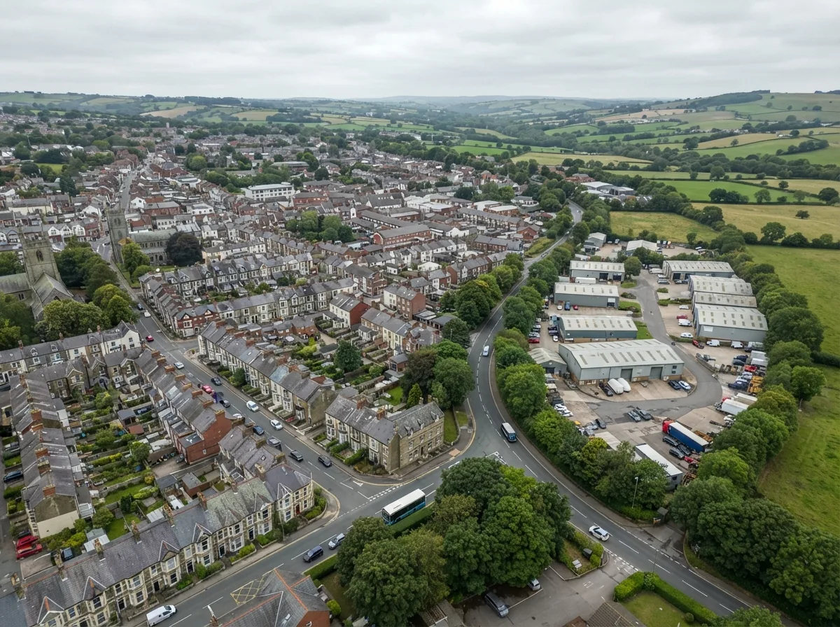 An aerial view of the streets around the workshop