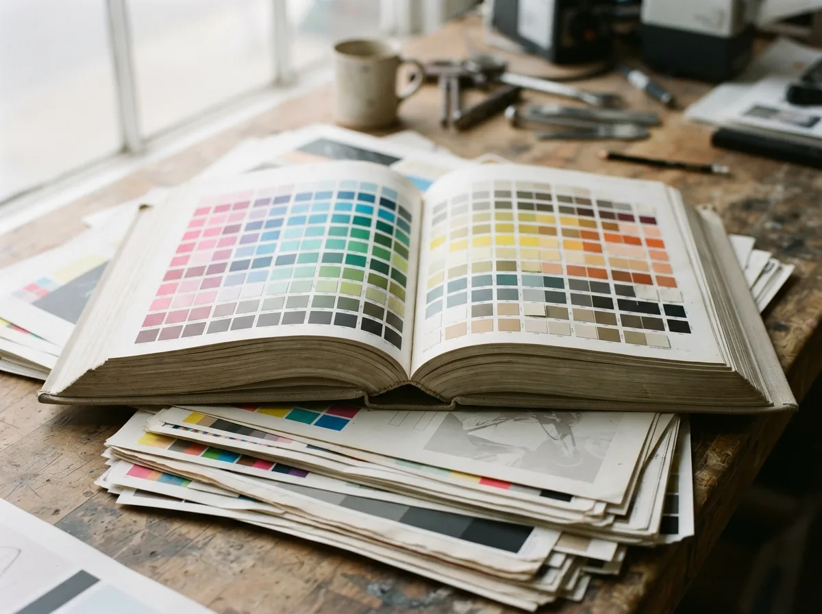 A brand guidelines book lying open at the colour pages