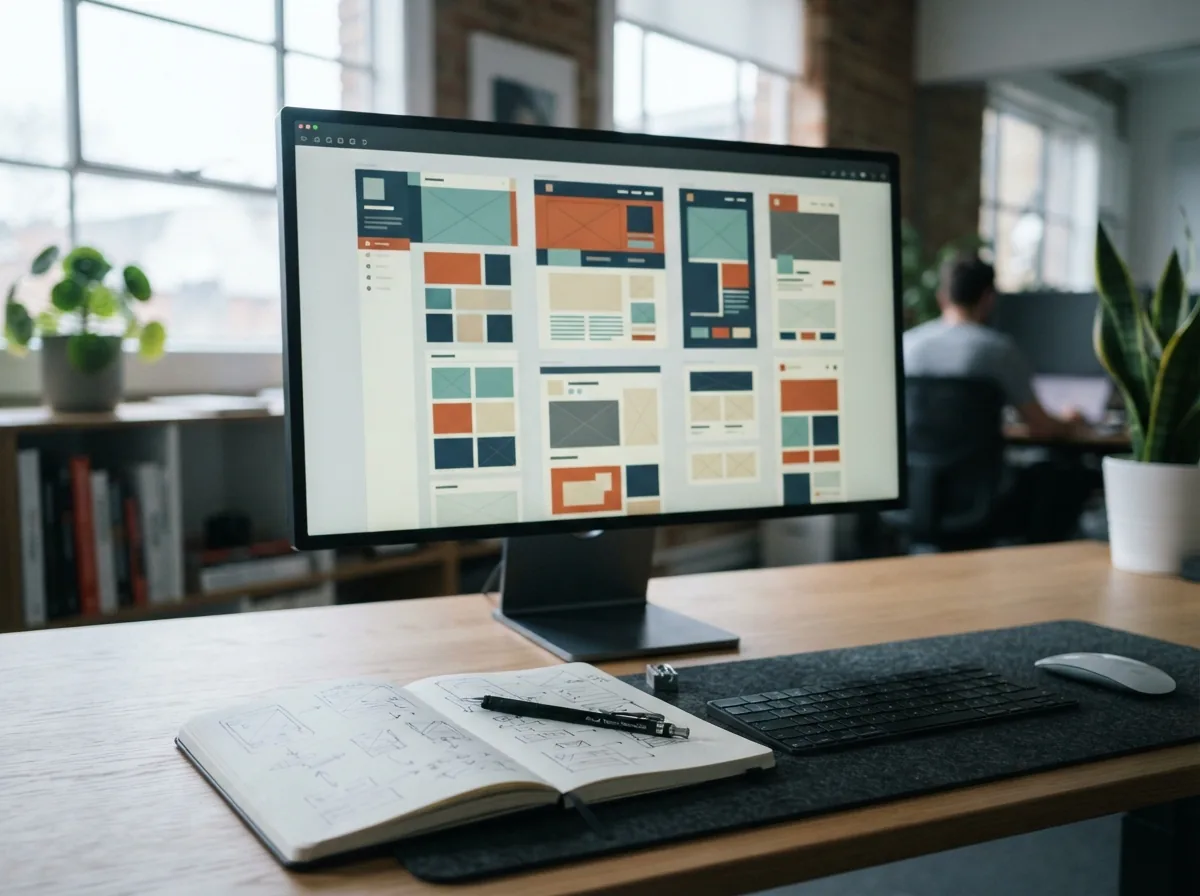 Website and design system for a savings app, shown on a monitor
