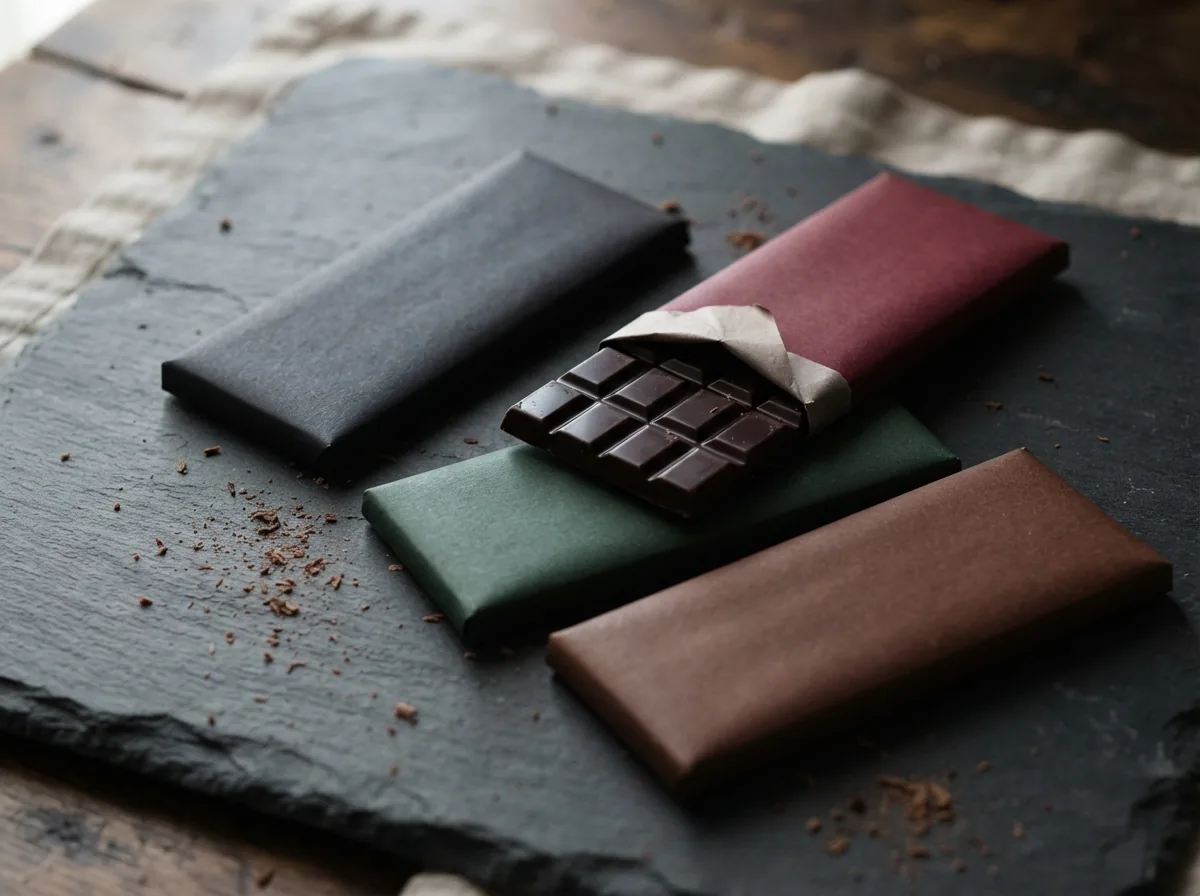 Chocolate bars in their printed wrappers
