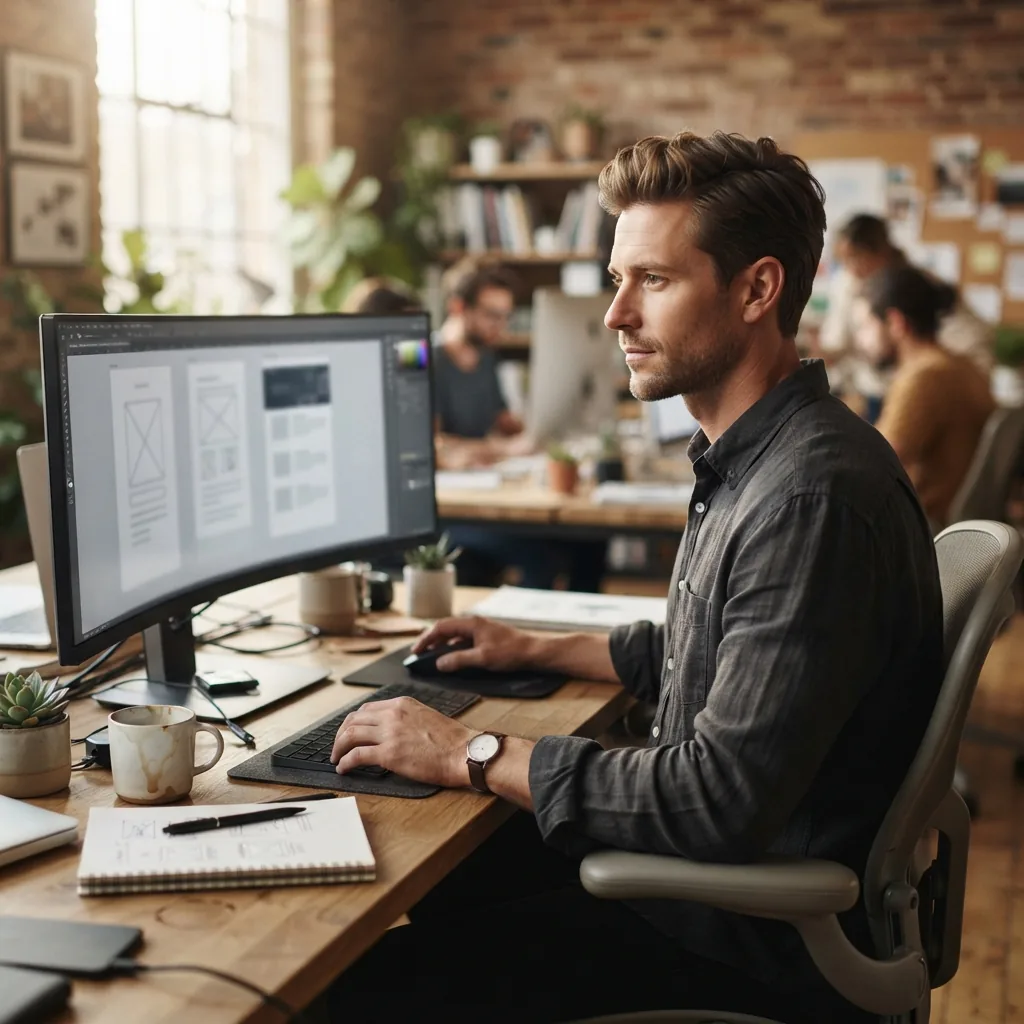 A designer working at a layout