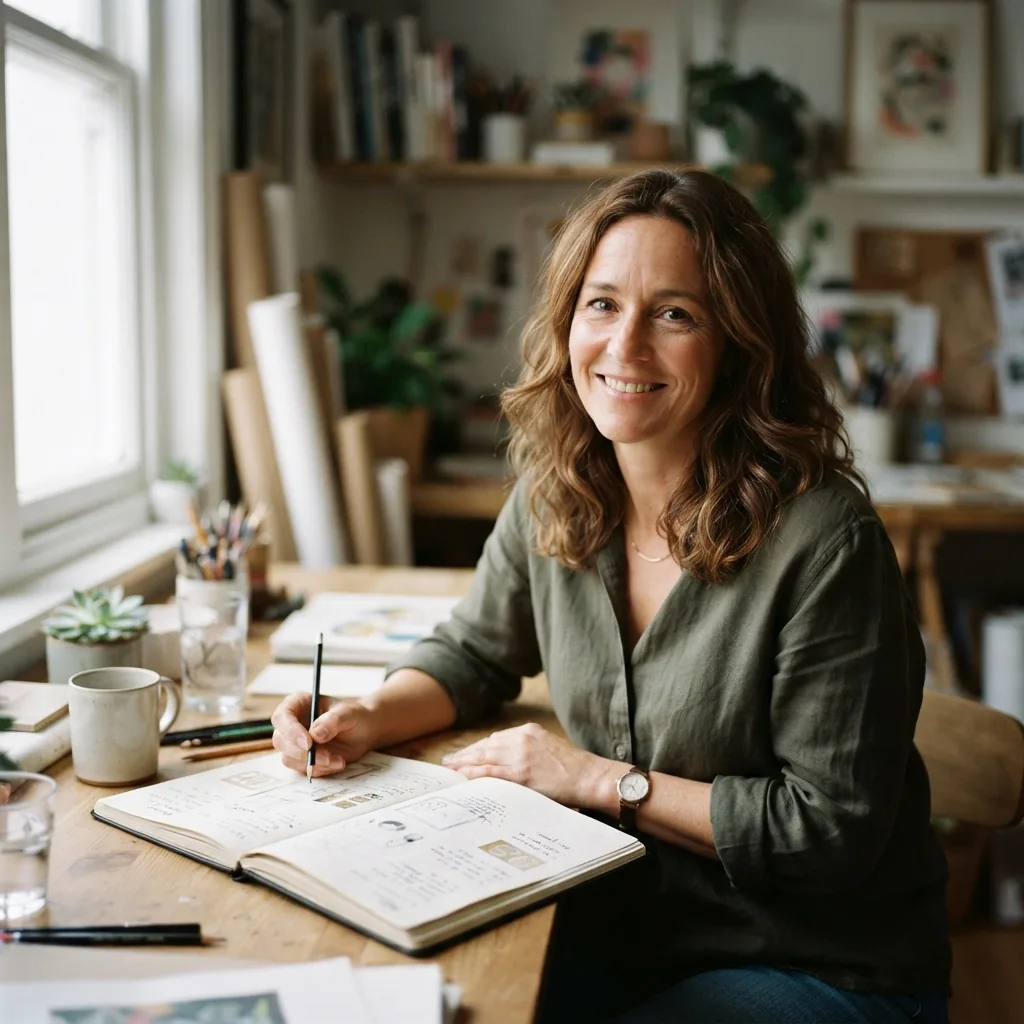 The founder and art director at her desk
